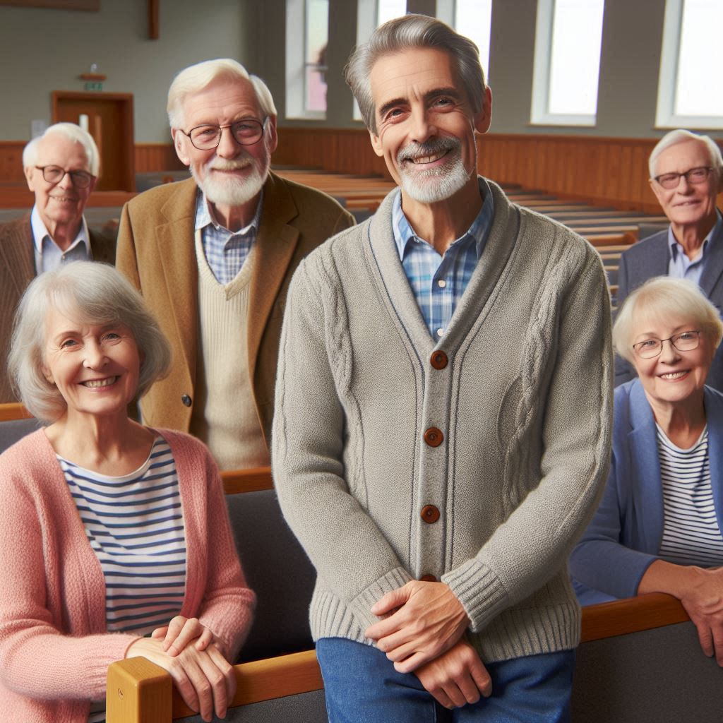 Older people in a Methodist church hall smiling